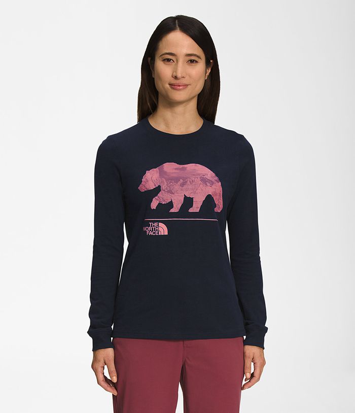 The North Face T-Shirts Dames Lange Mouw Bearscape 2.0 IQDX96371 - Donkerblauw